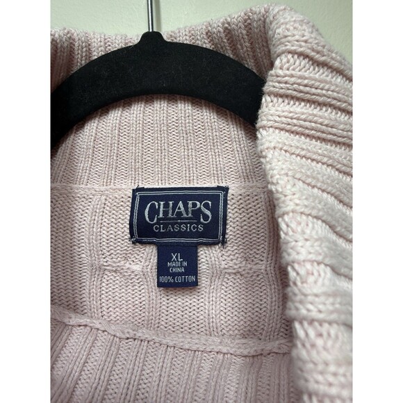 Vintage Cable Knit Sweater Preppy White With Pink Stripes 100% Cotton Turtleneck - Picture 4 of 5